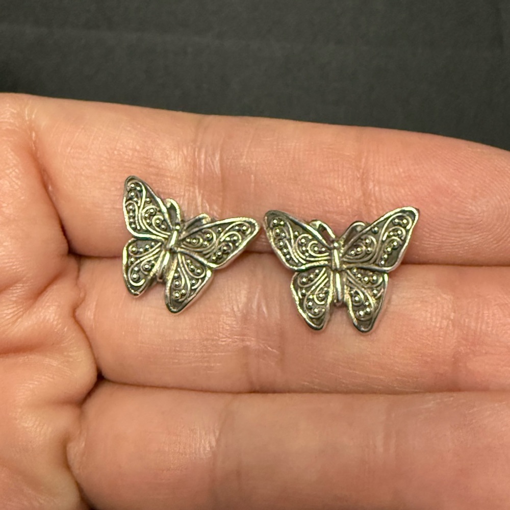 Lois Hill Sterling Silver Butterfly Stud Post Earrings Paisley Scroll - Picture 2 of 7